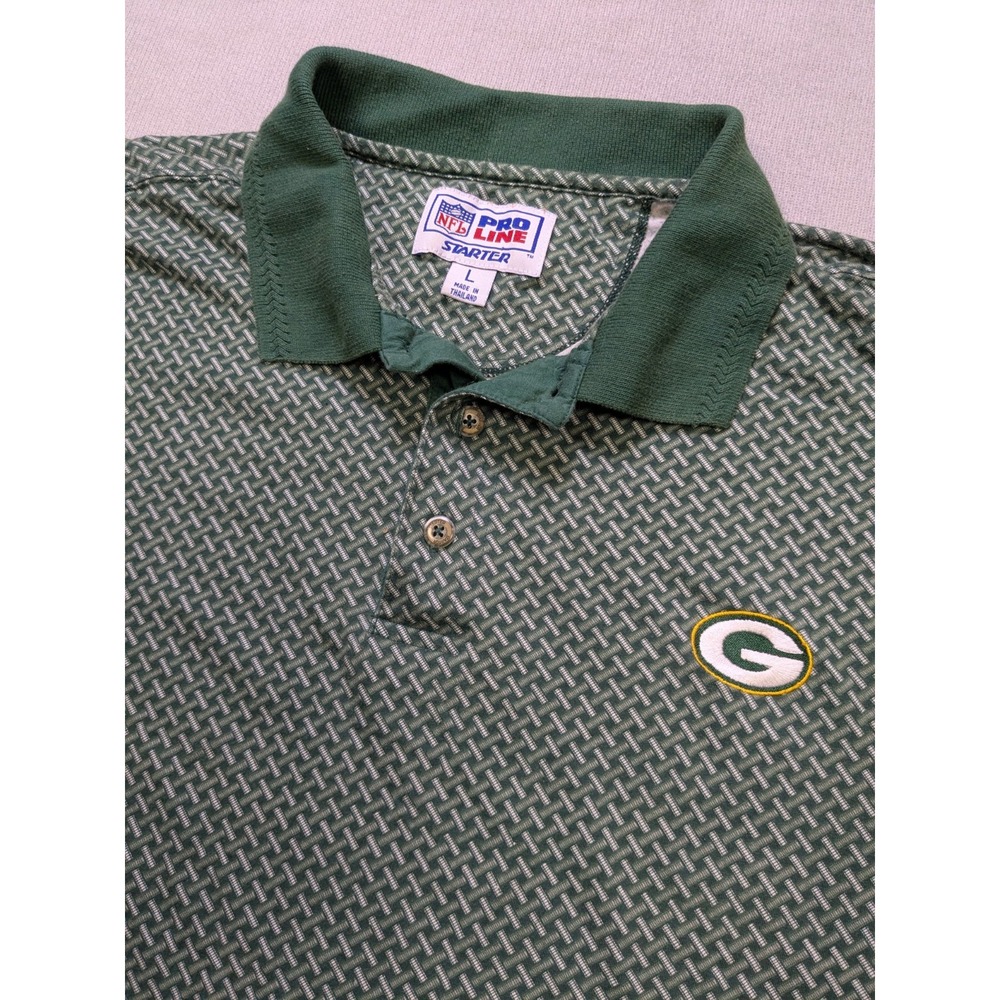 Vintage Green Bay Packers Shirt Mens Large Green Starter Polo Retro 90s NFL